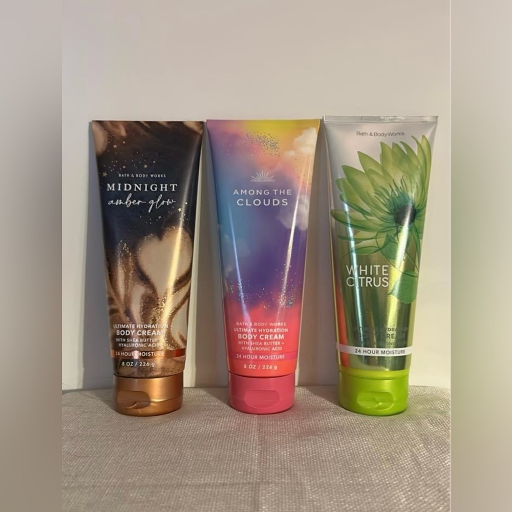 Bath & Body Works Midnight Amber Glow, Among the Clouds, and White Citrus bundle